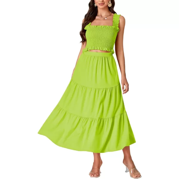 LYANER Women's 2 Piece Outfits Sleeveless Crop Top and High Waist Midi Skirt Set With Pockets