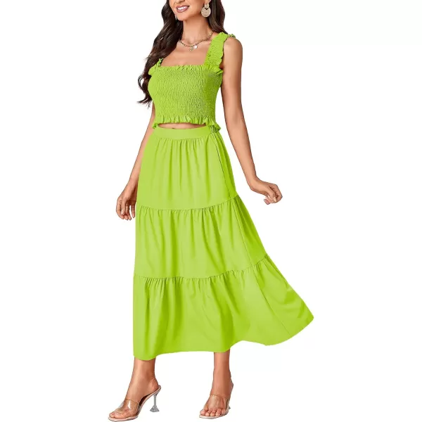 LYANER Women's 2 Piece Outfits Sleeveless Crop Top and High Waist Midi Skirt Set With Pockets