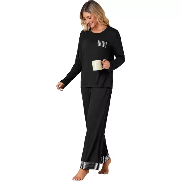 LYANER Women's 2 Piece PJ Set Crewneck Long Sleeve Stripe Sleepwear Lounge Pajama Sets