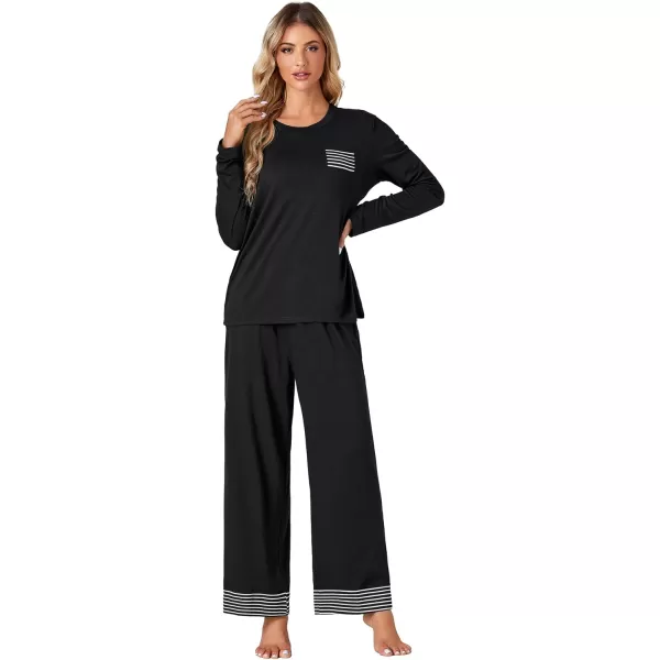 LYANER Women's 2 Piece PJ Set Crewneck Long Sleeve Stripe Sleepwear Lounge Pajama Sets