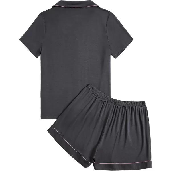 LYANER Women's 2 Piece Pajama Set Collar V Neck Button Down Short Sleeve Top with Shorts Pj Set