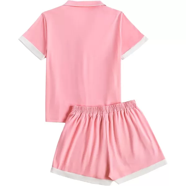 LYANER Women's 2 Piece Pajama Set Short Sleeve Button Down Top with Shorts Pj Set Sleepwear