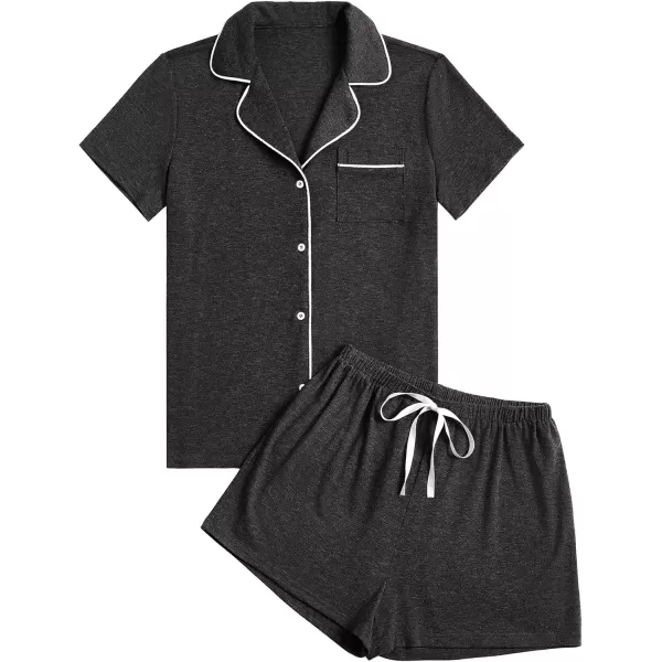 LYANER Women's 2 Piece Pajamas Set Notch Collar Button Down Short Sleeve Shirt and Shorts Lounge Set
