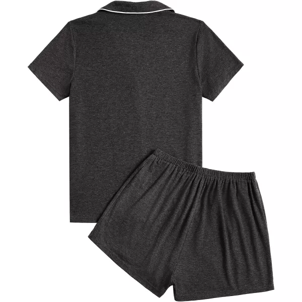 LYANER Women's 2 Piece Pajamas Set Notch Collar Button Down Short Sleeve Shirt and Shorts Lounge Set