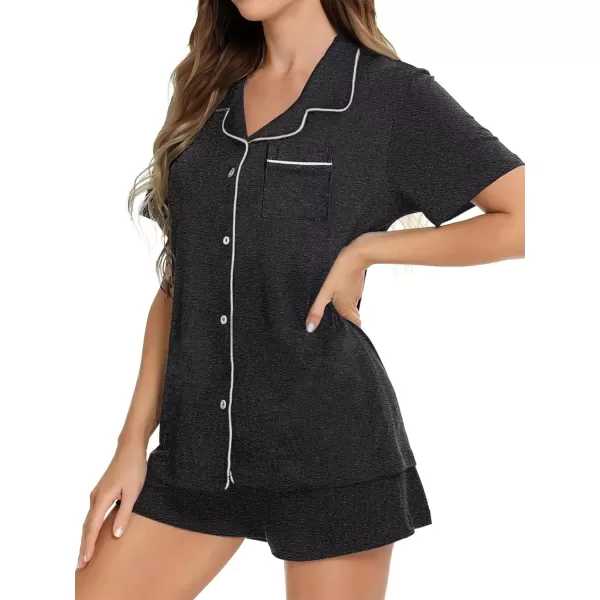 LYANER Women's 2 Piece Pajamas Set Notch Collar Button Down Short Sleeve Shirt and Shorts Lounge Set