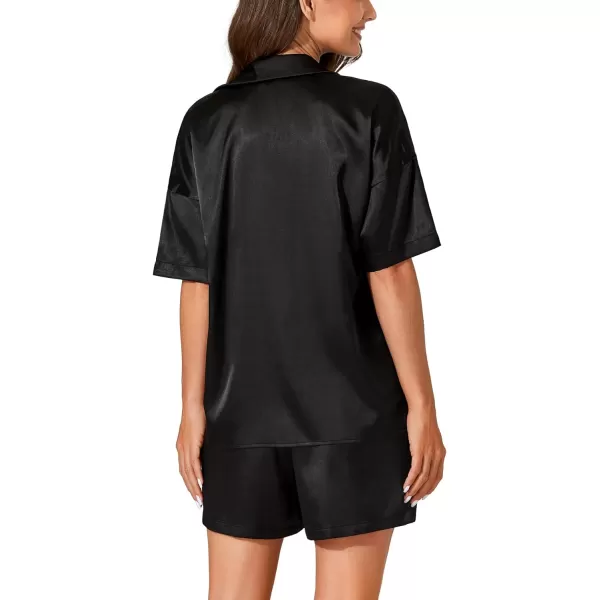 LYANER Women's 2 Piece Satin Sleepwear Short Sleeve Button Top and Shorts Pajama Set Loungewear