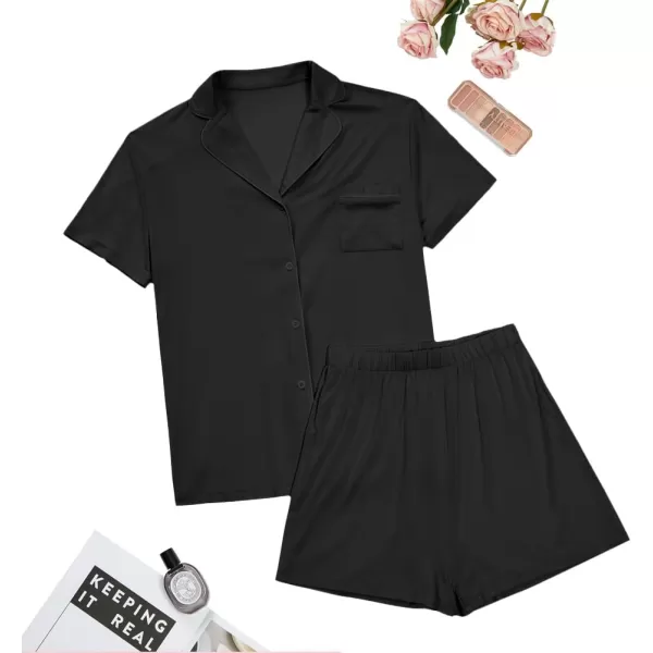 LYANER Women's 2 Piece Short Sleeve Button Down Top and Shorts PJ Set Loungewear Pajama Sets