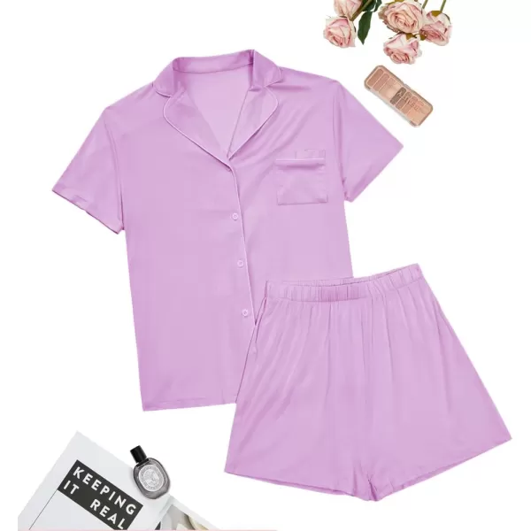 LYANER Women's 2 Piece Short Sleeve Button Down Top and Shorts PJ Set Loungewear Pajama Sets