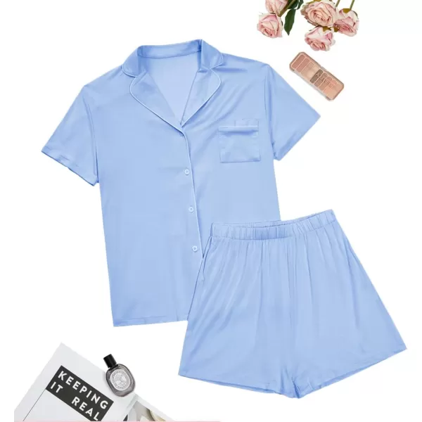 LYANER Women's 2 Piece Short Sleeve Button Down Top and Shorts PJ Set Loungewear Pajama Sets