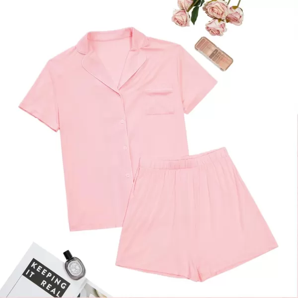 LYANER Women's 2 Piece Short Sleeve Button Down Top and Shorts PJ Set Loungewear Pajama Sets