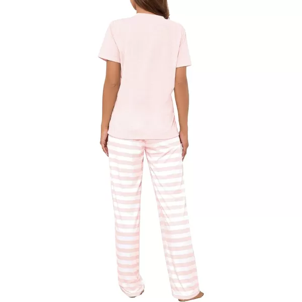 LYANER Women's 2 Piece Sleepwear Crewneck Short Sleeve Top and Striped Long Pants Pajama Set