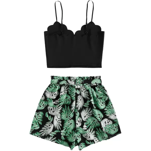LYANER Women's 2 Piece Summer Outfits Cami Crop Top and Tropical Floral Shorts Set