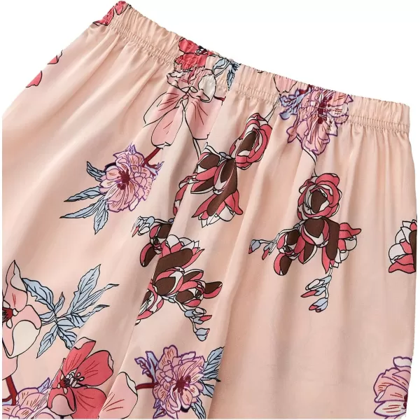 LYANER Women's 2 pieces Floral Satin Pajama Sets Button Shirt and Long Pants Lounge Set