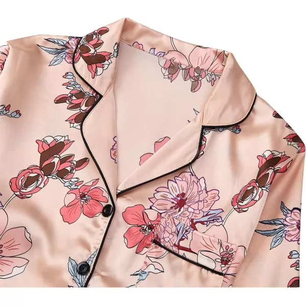 LYANER Women's 2 pieces Floral Satin Pajama Sets Button Shirt and Long Pants Lounge Set