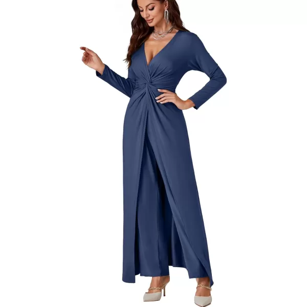 LYANER Women's 2 pieces Outfits Twist Knot High Slit Front Long Sleeve Pants Sets