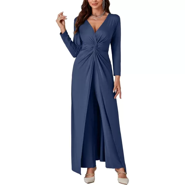 LYANER Women's 2 pieces Outfits Twist Knot High Slit Front Long Sleeve Pants Sets