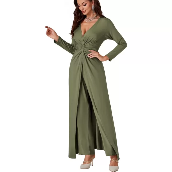 LYANER Women's 2 pieces Outfits Twist Knot High Slit Front Long Sleeve Pants Sets