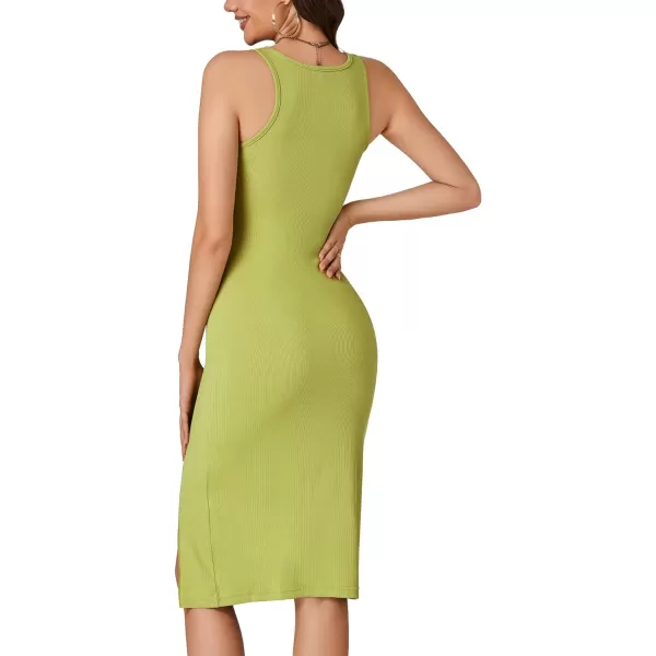 LYANER Women’s 2024 Summer Knitted Sweater Dress Crew Neck Sleeveless Ribbed Split Slit Bodycon Tank Midi Dresses