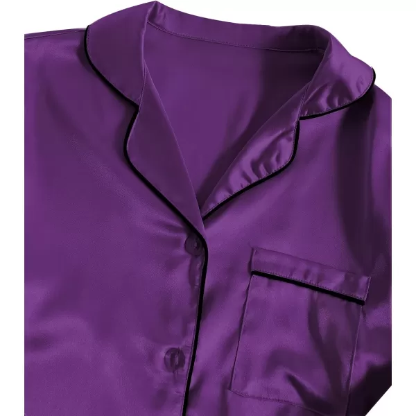 LYANER Women's 3Pcs Pajamas Satin Cami Top and Long Sleeve Shirt with Pants Sleepwear Set