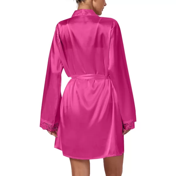 LYANER Women's 3pcs Sleepwear Silk Satin V Neck Lace Trim Cami Top and Shorts Pajama Set with Robe