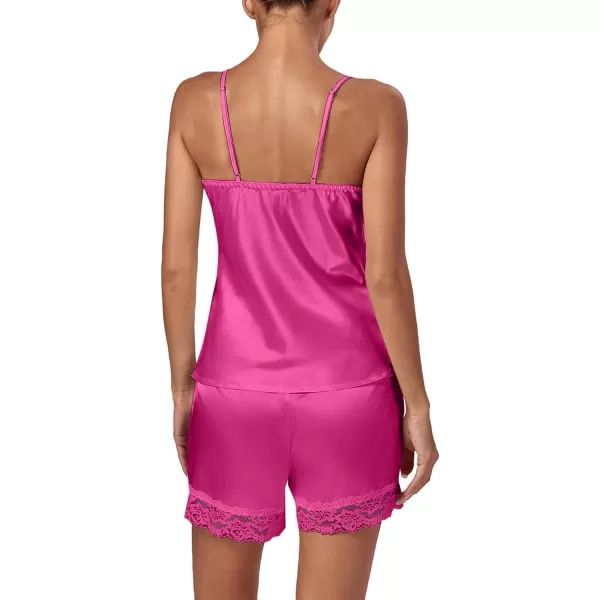 LYANER Women's 3pcs Sleepwear Silk Satin V Neck Lace Trim Cami Top and Shorts Pajama Set with Robe