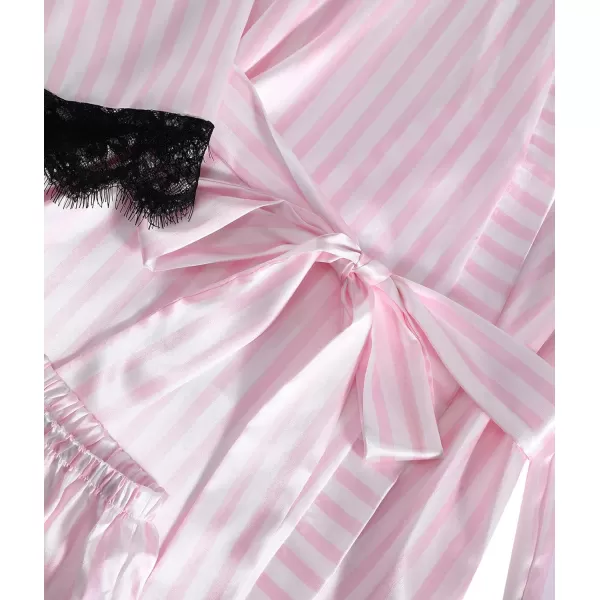 LYANER Women's 4pcs Sleepwear Satin Floral Lace Trim Cami Pajama Set with Robe