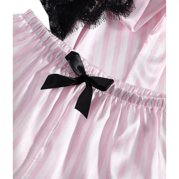 LYANER Women's 4pcs Sleepwear Satin Floral Lace Trim Cami Pajama Set with Robe