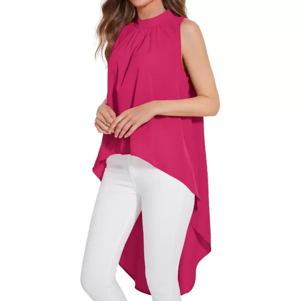 LYANER Women's Asymmetrical High Low Sleeveless Mock Neck Flowy Blouse Tops
