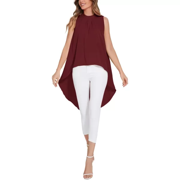 LYANER Women's Asymmetrical High Low Sleeveless Mock Neck Flowy Blouse Tops