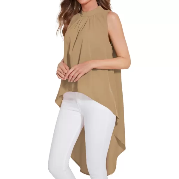 LYANER Women's Asymmetrical High Low Sleeveless Mock Neck Flowy Blouse Tops