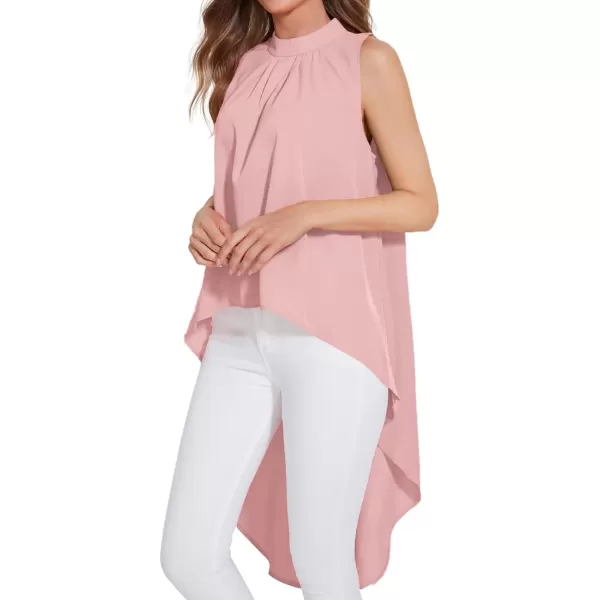 LYANER Women's Asymmetrical High Low Sleeveless Mock Neck Flowy Blouse Tops