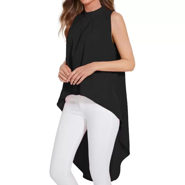 LYANER Women's Asymmetrical High Low Sleeveless Mock Neck Flowy Blouse Tops