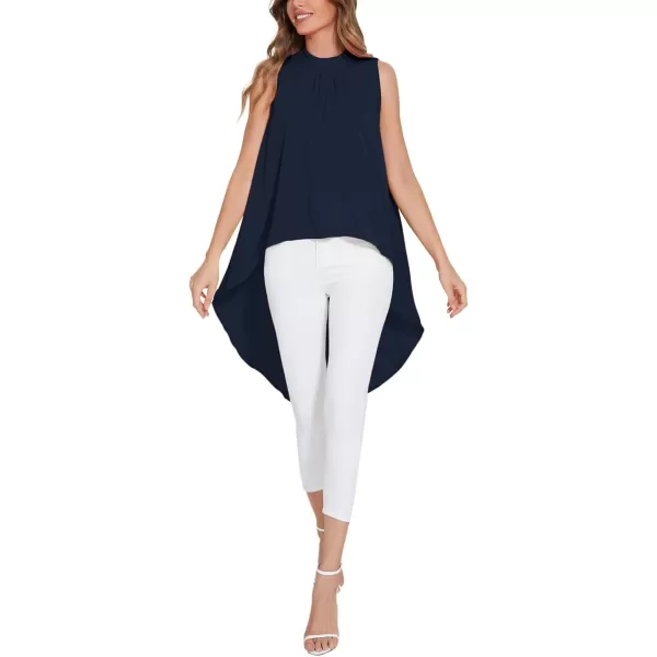 LYANER Women's Asymmetrical High Low Sleeveless Mock Neck Flowy Blouse Tops