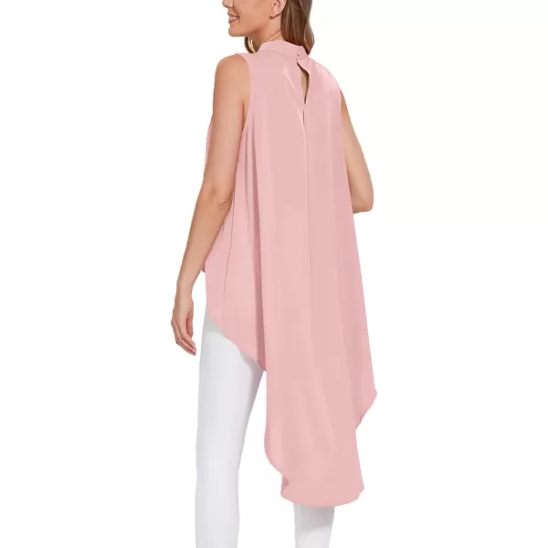LYANER Women's Asymmetrical High Low Sleeveless Mock Neck Flowy Blouse Tops