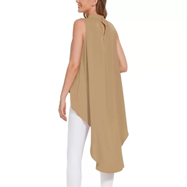 LYANER Women's Asymmetrical High Low Sleeveless Mock Neck Flowy Blouse Tops