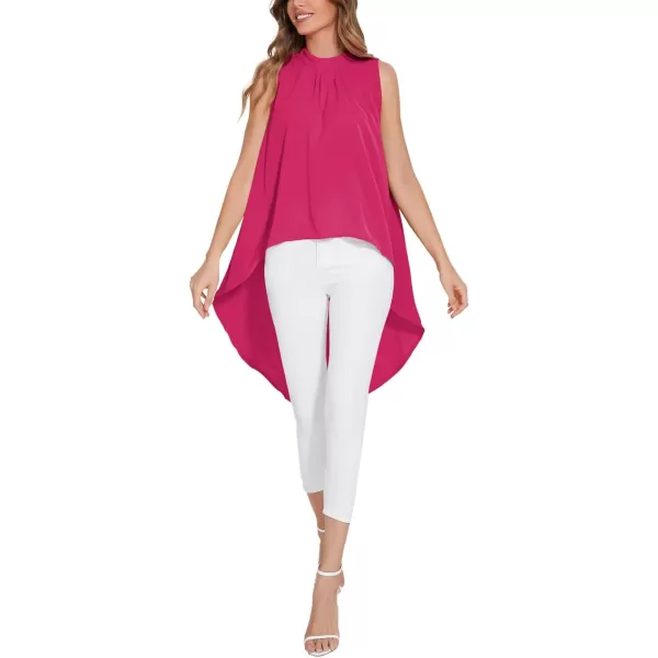 LYANER Women's Asymmetrical High Low Sleeveless Mock Neck Flowy Blouse Tops