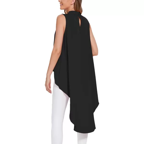 LYANER Women's Asymmetrical High Low Sleeveless Mock Neck Flowy Blouse Tops