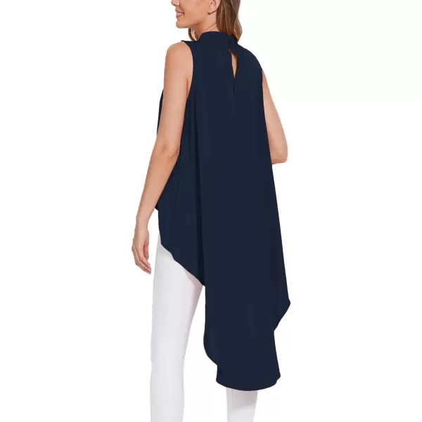 LYANER Women's Asymmetrical High Low Sleeveless Mock Neck Flowy Blouse Tops