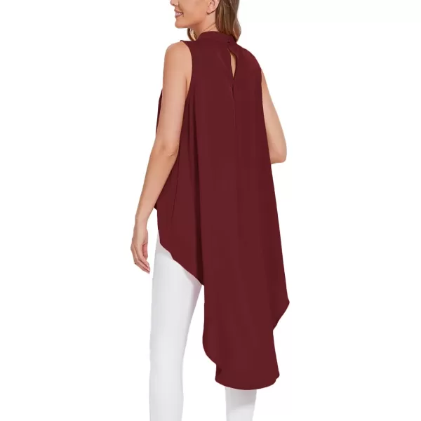 LYANER Women's Asymmetrical High Low Sleeveless Mock Neck Flowy Blouse Tops