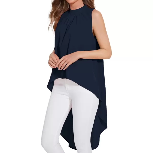 LYANER Women's Asymmetrical High Low Sleeveless Mock Neck Flowy Blouse Tops