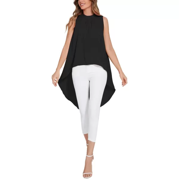 LYANER Women's Asymmetrical High Low Sleeveless Mock Neck Flowy Blouse Tops