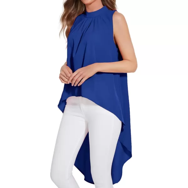 LYANER Women's Asymmetrical High Low Sleeveless Mock Neck Flowy Blouse Tops