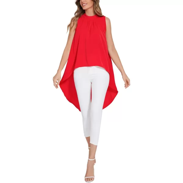 LYANER Women's Asymmetrical High Low Sleeveless Mock Neck Flowy Blouse Tops