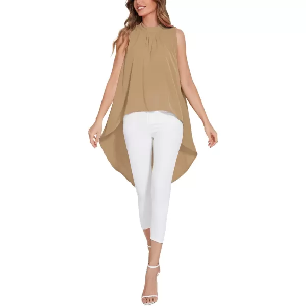 LYANER Women's Asymmetrical High Low Sleeveless Mock Neck Flowy Blouse Tops