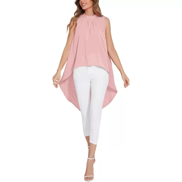LYANER Women's Asymmetrical High Low Sleeveless Mock Neck Flowy Blouse Tops