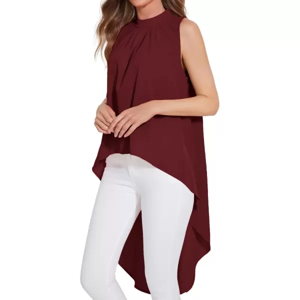 LYANER Women's Asymmetrical High Low Sleeveless Mock Neck Flowy Blouse Tops
