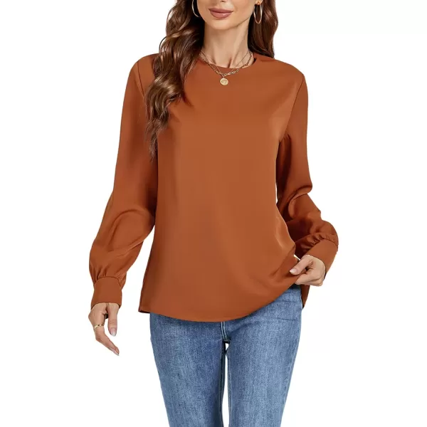 LYANER Women's Basic Causal Crew Neck Pleated Long Sleeve Blouse Work Shirt Top