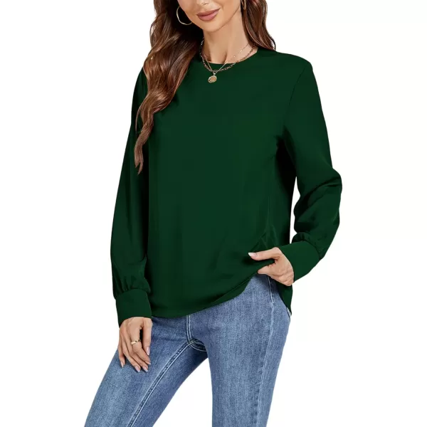 LYANER Women's Basic Causal Crew Neck Pleated Long Sleeve Blouse Work Shirt Top