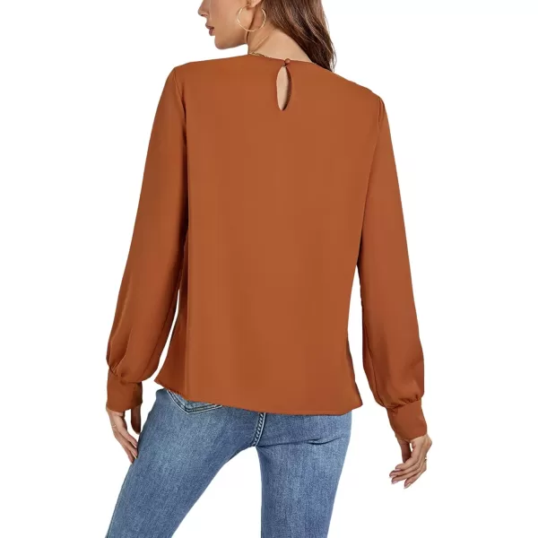 LYANER Women's Basic Causal Crew Neck Pleated Long Sleeve Blouse Work Shirt Top