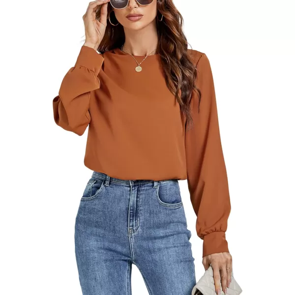 LYANER Women's Basic Causal Crew Neck Pleated Long Sleeve Blouse Work Shirt Top